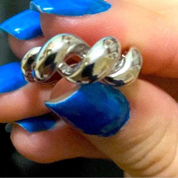 Stamped Minimalist 925 Sterling Silver Croissant Ring Chunky Textured Ring Band - Picture 2 of 7